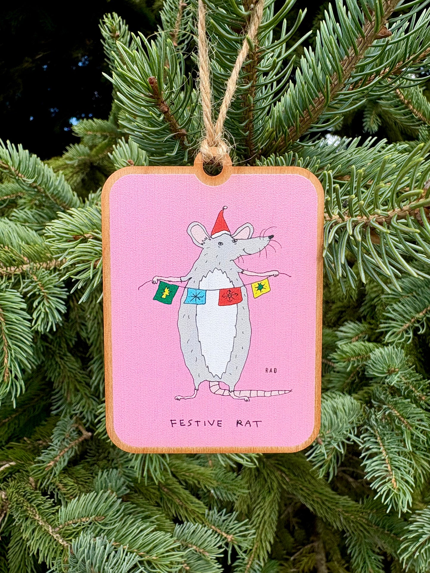 Festive Rat Wooden Ornament