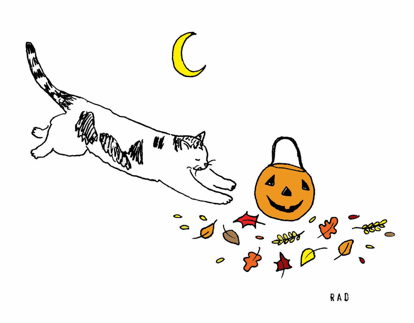 Color Halloween Cat Scene Print 8x10 inches