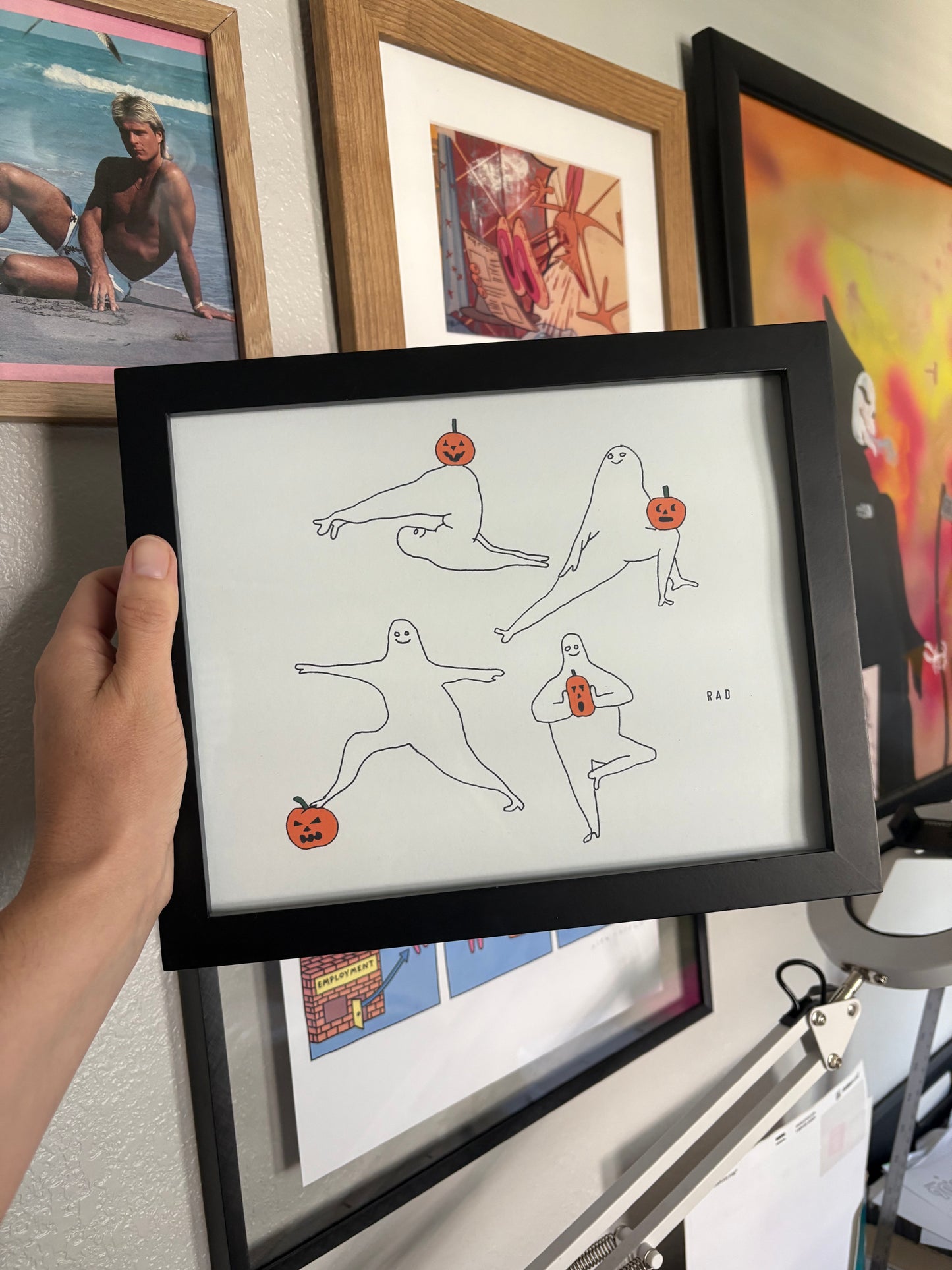 Color Ghost Yoga with Pumpkins Print 8x10 inches