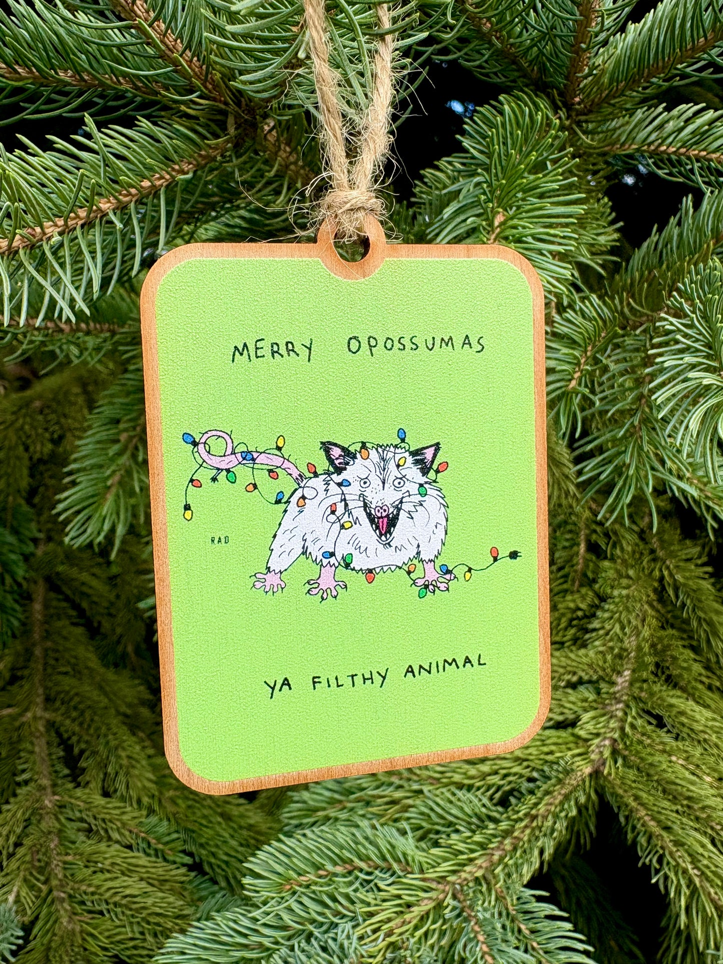 Merry Opossumas Wooden Ornament