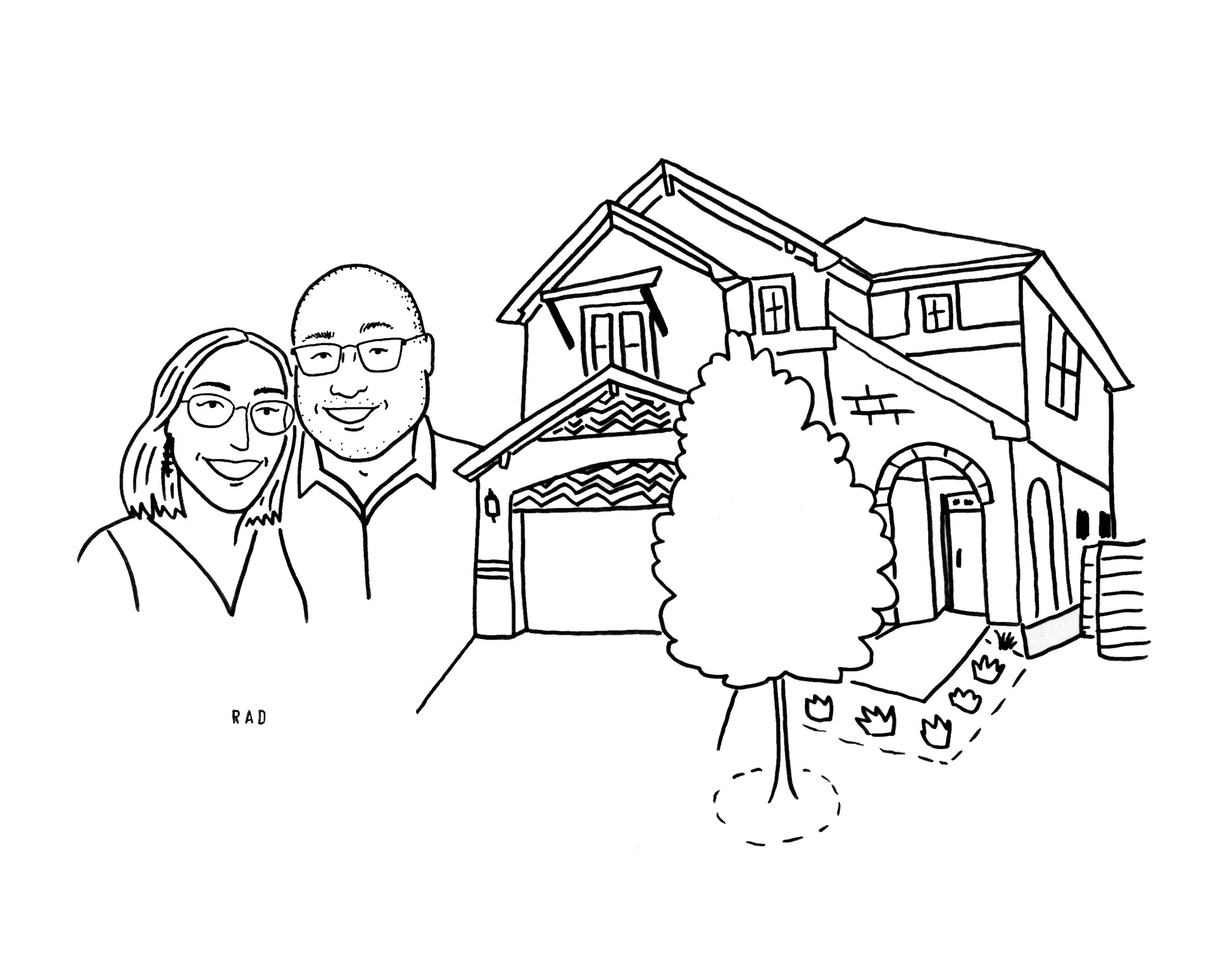 drawing house family simple front view | Stock vector | Colourbox