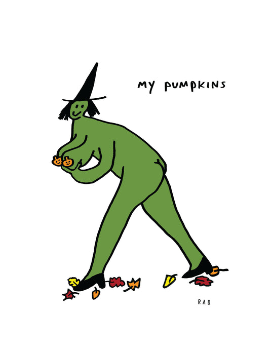 Fall Witch My Pumpkins Color Print 8x10 inches