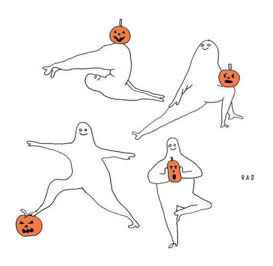 Color Ghost Yoga with Pumpkins Print 8x10 inches